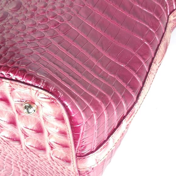 BRAHMIN DUXBURY Medium Pink BLUSH Leather Croc Embossed Ombre Satchel Handbag - Picture 12 of 16